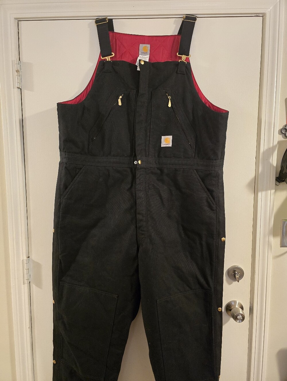 Vintage Carhartt Overalls 46x32 Black Bib Double Knee Duck Insulated Workwear